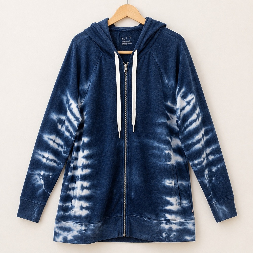 NWT LIVI Tie Dye Athleisure Zip Up Hoodie Women 14/16 Coastal Blue Comfy
